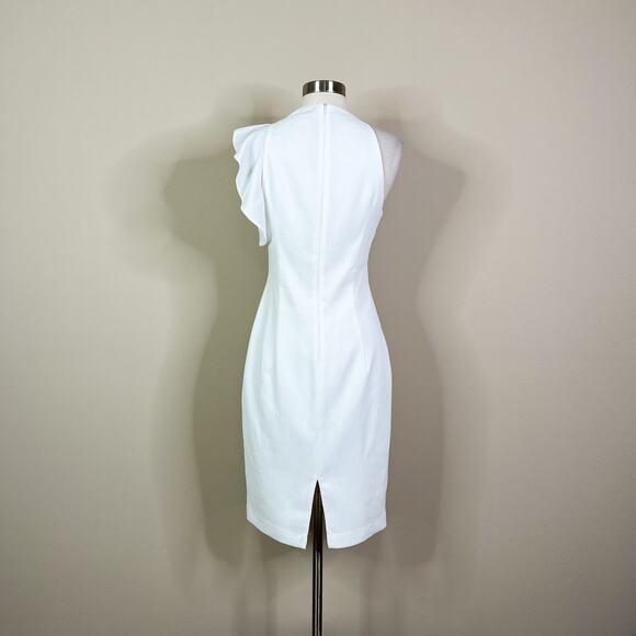 Black Halo | Pabla White High Neck Ruffle Designer Chic Bridal Sleeveless Dress - Picture 7 of 11